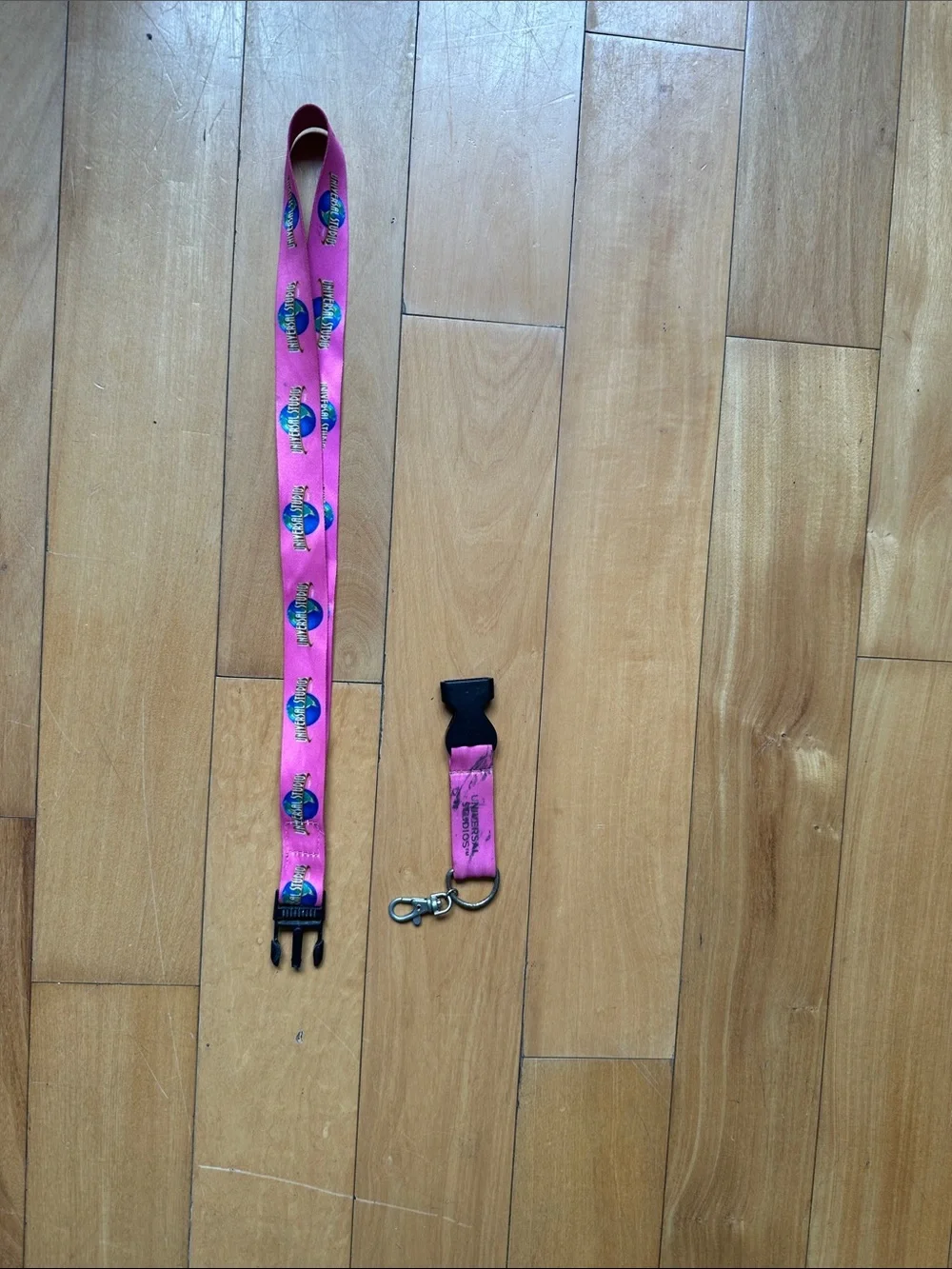 Universal Pink Lanyard Key & Card Holder with Printed Globe Accents